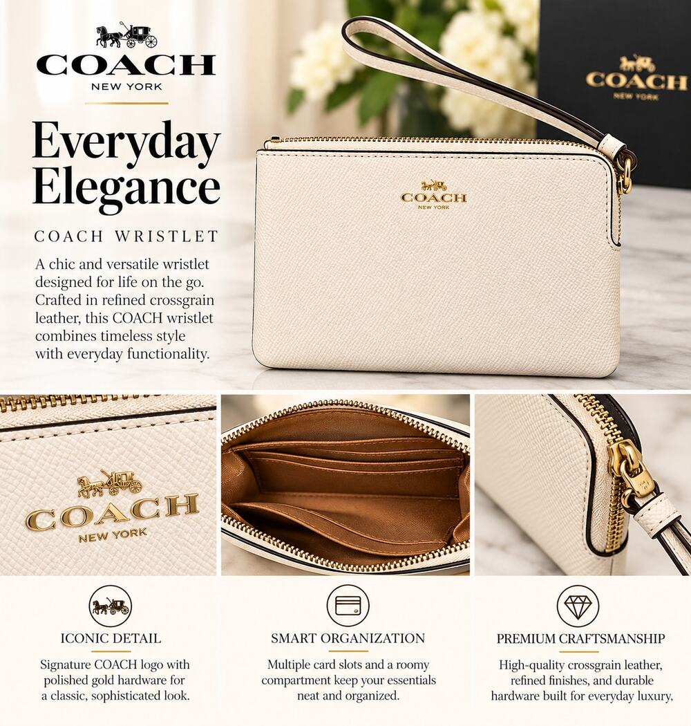 Coach Cream Leather Wristlet